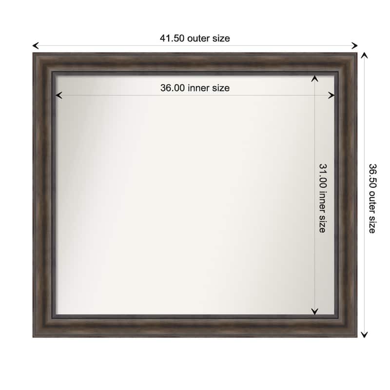Rustic Pine Brown Framed Non-Beveled Custom Wall Mirror, Bathroom Vanity Mirror - Outer Size: 41.5 x 36.5