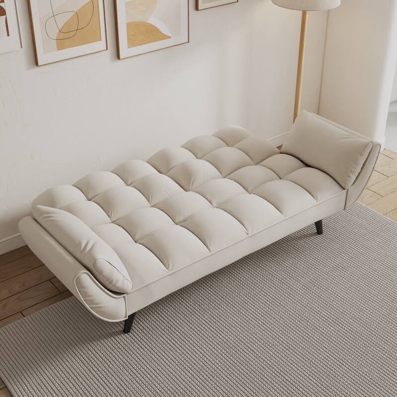 Small Space Multifunctional Sofa with Adjustable Backrest, Sponge Upholstered Sofa Bed w/ 2 Throw Pillows for Bedroom, Apartment
