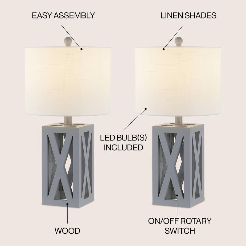 Ibiza 21.5" Farmhouse Wood LED Table Lamp, Brown (Set of 2), by JONATHAN Y
