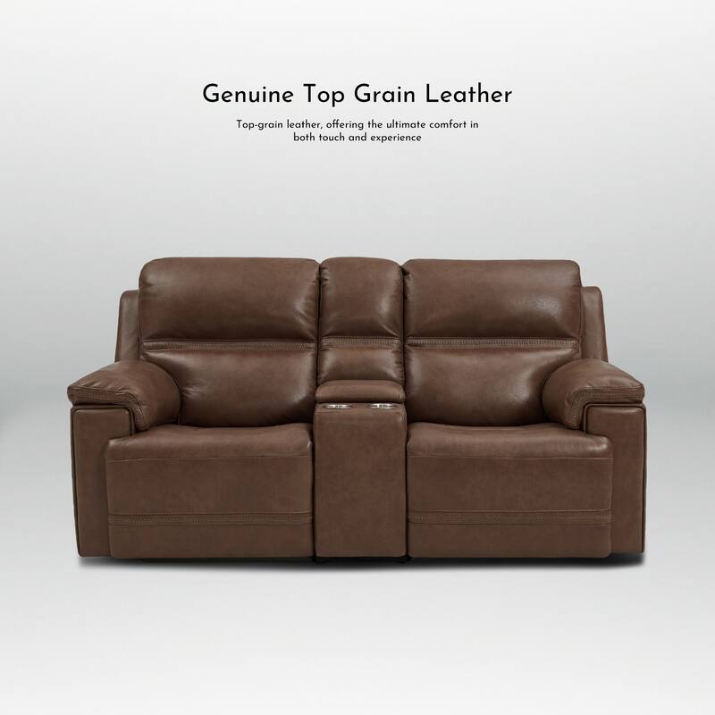 Genuine Leather Dual Power LoveSeat with Console, Adjustable Headrest, Footrest, USB/Type-C & Zero Gravity