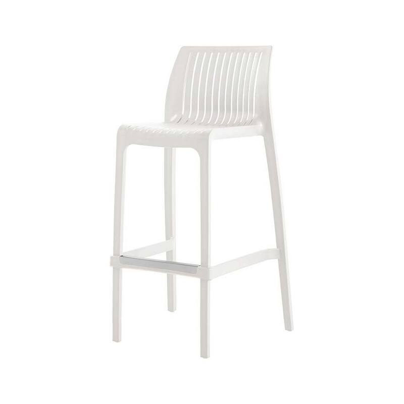 HomeRoots Set of Two 30" White Heavy Duty Plastic Low Back Outdoor Bar Height Chairs