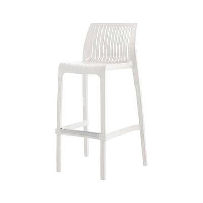 HomeRoots Set of Two 30" White Heavy Duty Plastic Low Back Outdoor Bar Height Chairs