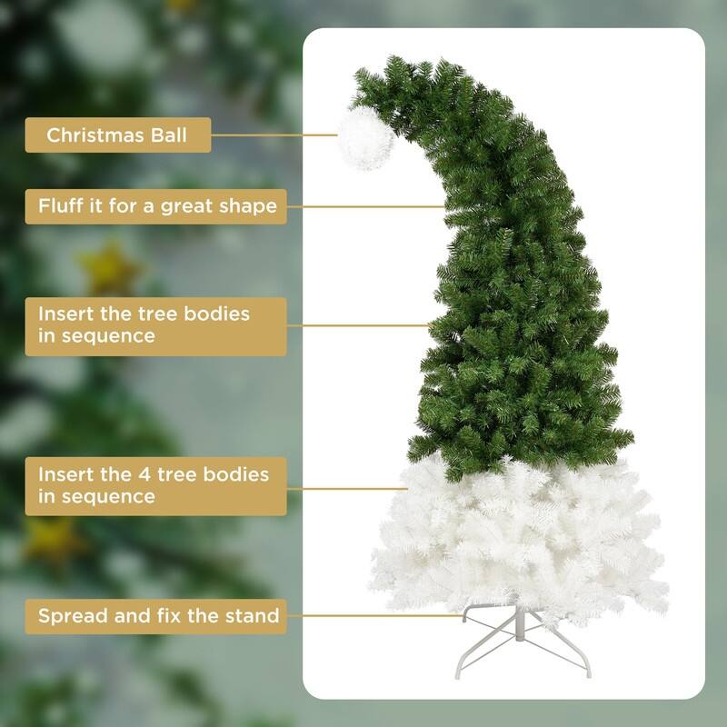 6FT Christmas Tree Bendable Santa Hat Style Christmas Tree Holiday Decoration,LED Lights X-mas