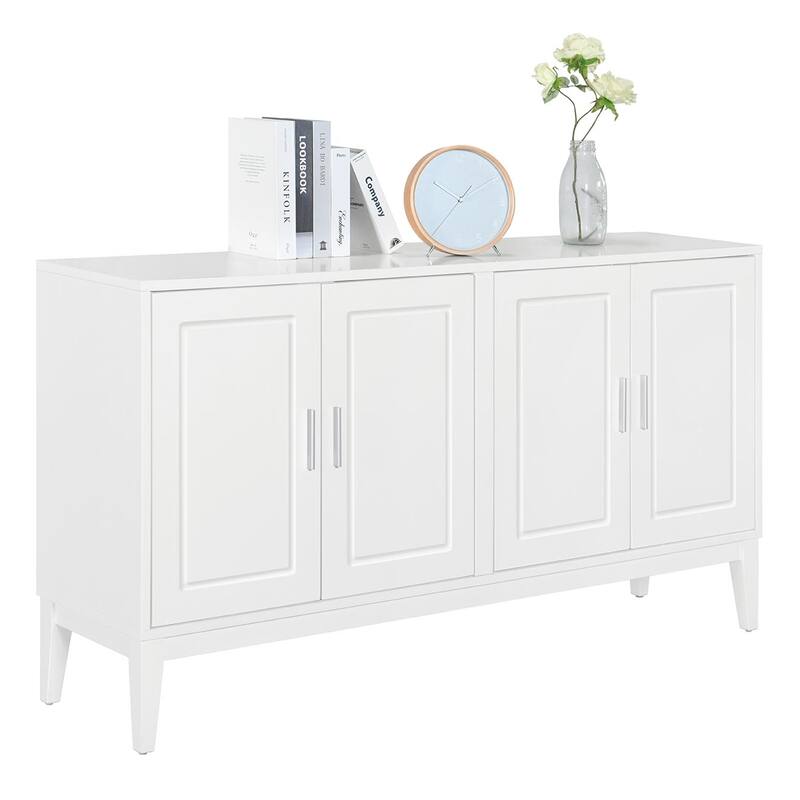 Elegant Storage Cabinet with Two Large Adjustable Shelves and Cable Holes for Kitchen or Living Room, Painted Finish - White