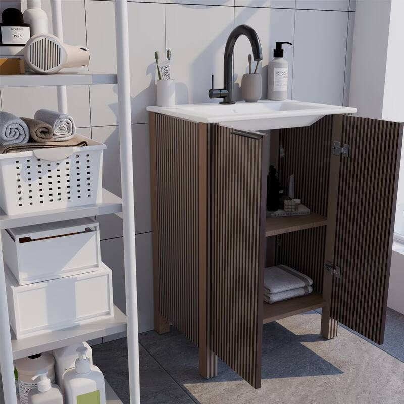 30" Floor Stand Bathroom Vanity Combo with 2 Doors and White Resin Basin Top