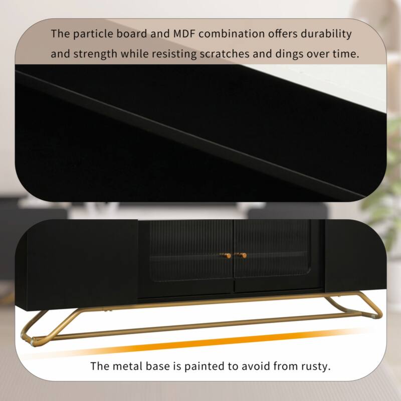 Sleek Design TV Stand with Fluted Glass, Contemporary Entertainment Center for TVs Up to 70"