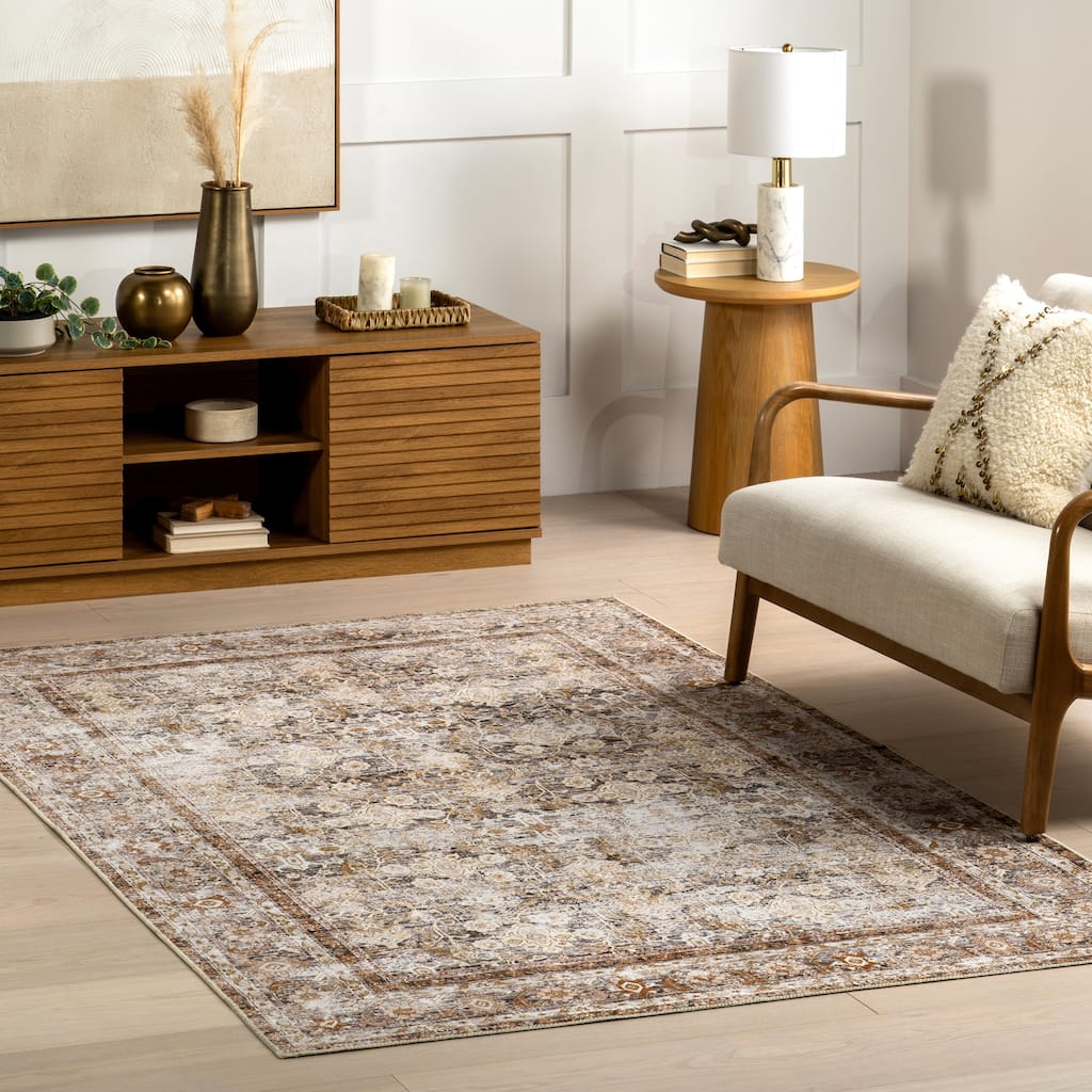 Nuloom Anise Antique Floral SplashGuard Machine Washable Area Rug