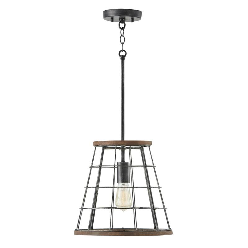 1-light Cage Pendant in Zinc w/ Mango Wood Accents