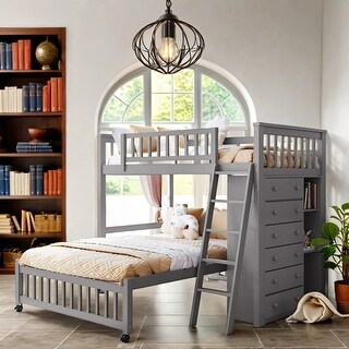 Flexible Storage Twin Over Full Bunk Bed Space Solid Staircase, Removable Bottom Bed