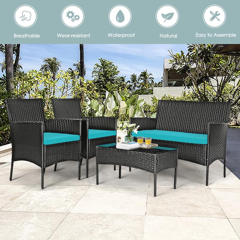 4 PCS Patio Furniture Set Rattan Sofa & Chairs Set