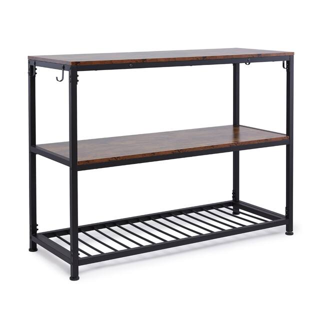 Multifunction Kitchen Island with Undershelves and Side Hooks