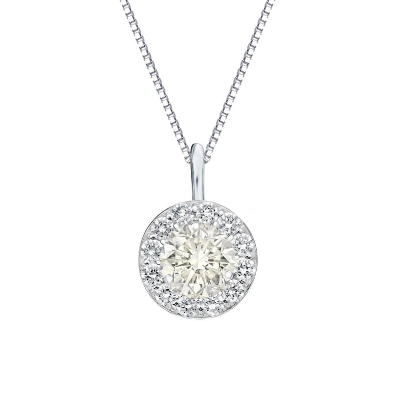 Auriya 1 carat TW Round Halo Diamond Necklace 14k Gold (J-K, I1-I2)