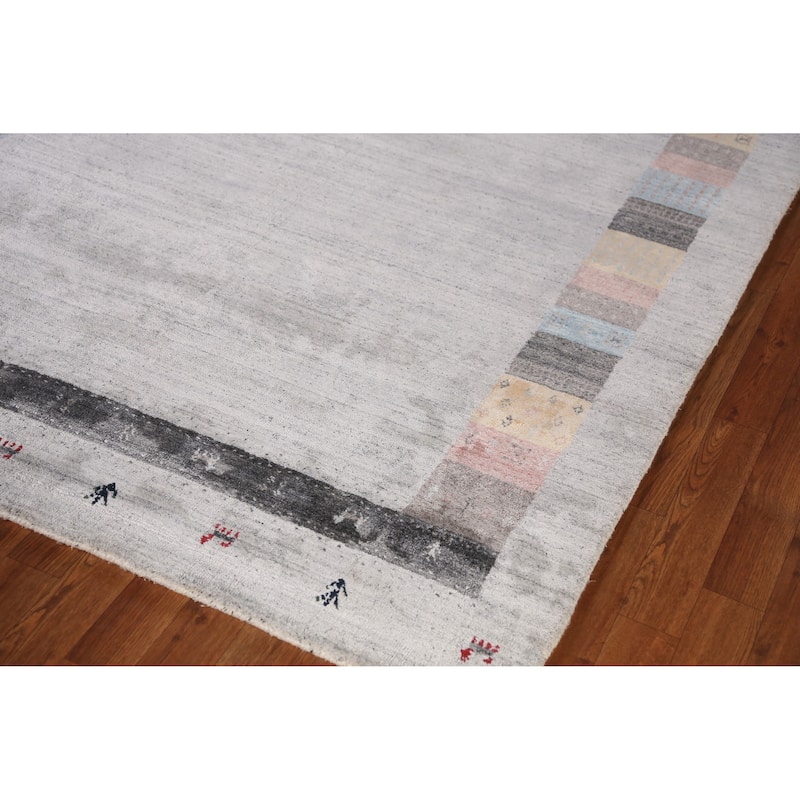 Tribal Gabbeh Indian Area Rug Hand-Knotted Grey Wool Carpet - 5'4" x 7'8"