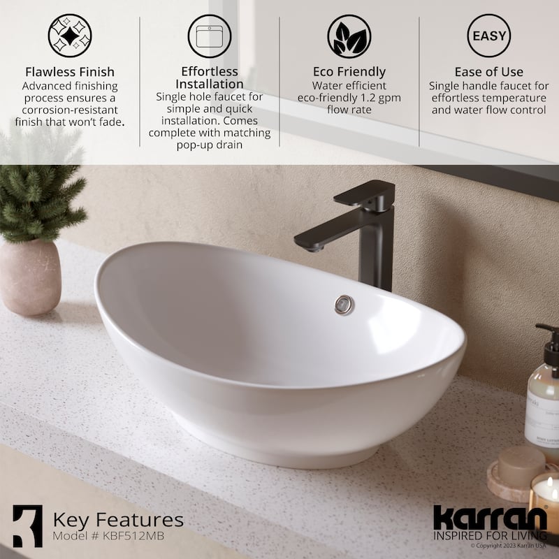 Karran Venda KBF512 Single-Handle Single Hole Vessel Bathroom Faucet with Matching Pop-up Drain