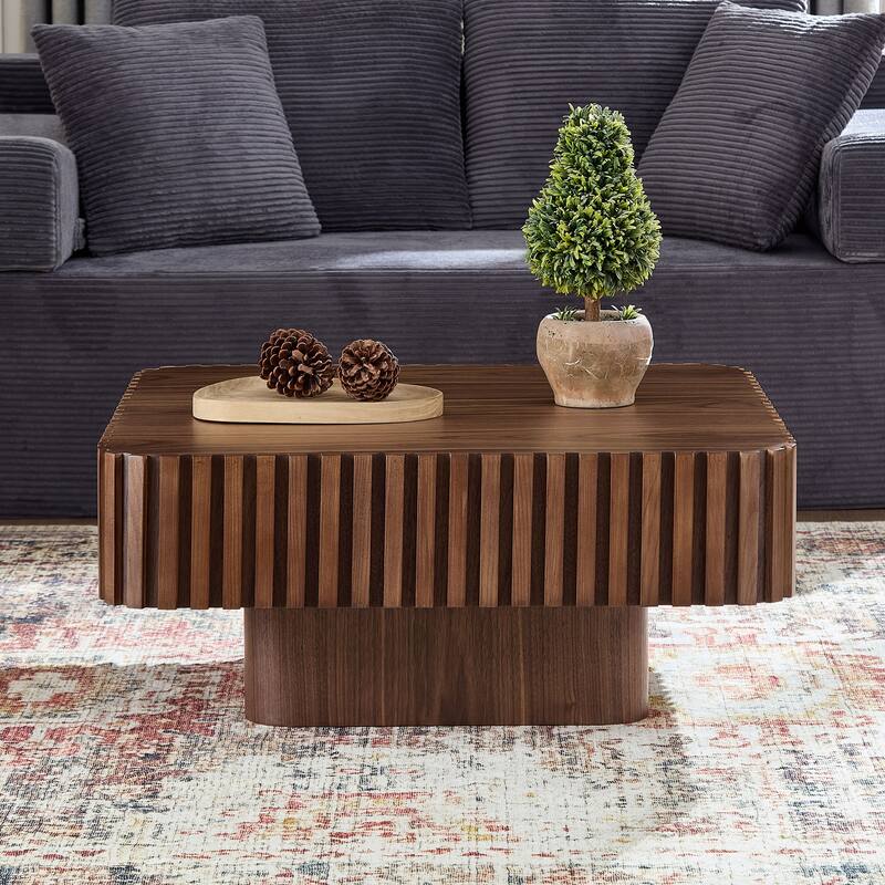 Modern Handcraft Square Coffee Table with Fluted Design