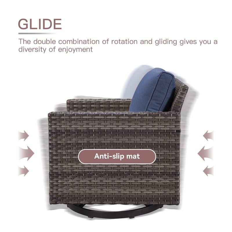 2 Swivel Chair 2 Club Chair with Fire Table Grey-Blue - Grey