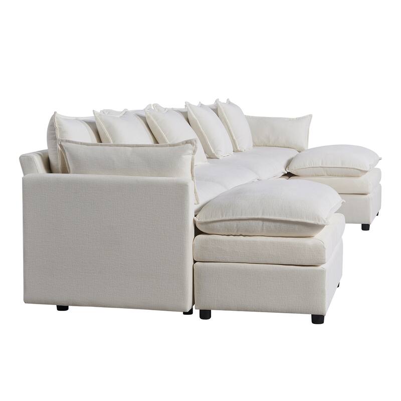 142.52" U-Shaped 6-Seater Sectional Sofa with Convertible Chaise and Ottomans, Spacious Cloud Couch for Comfort