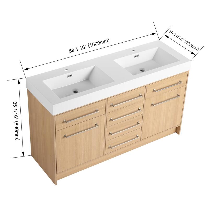 BNK 48''/60'' Bathroom Vanity With Sink, Freestanding Bathroom Vanity with 6 Drawers and 2 Soft Close Doors