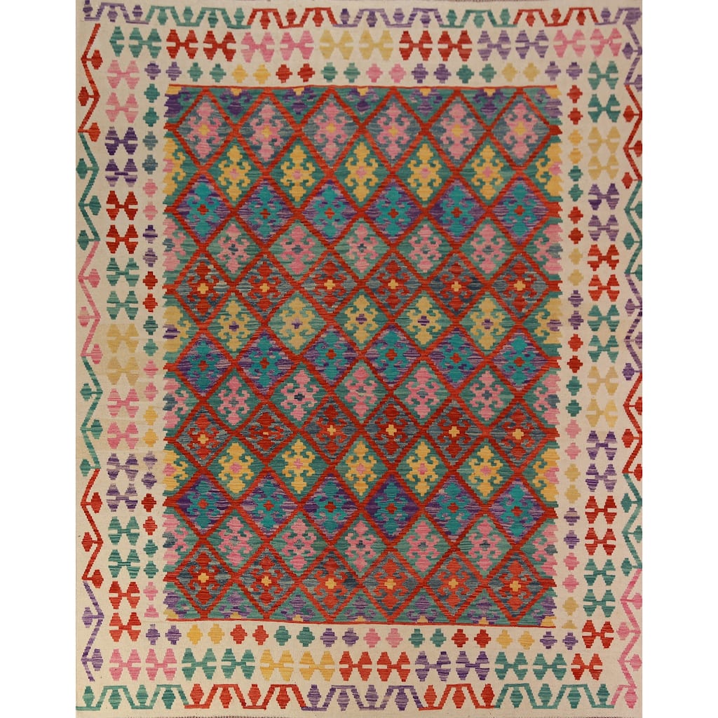 Kilim Oriental Area Rug Flatweave Bedroom Wool Carpet - 8'3"x 9'8"
