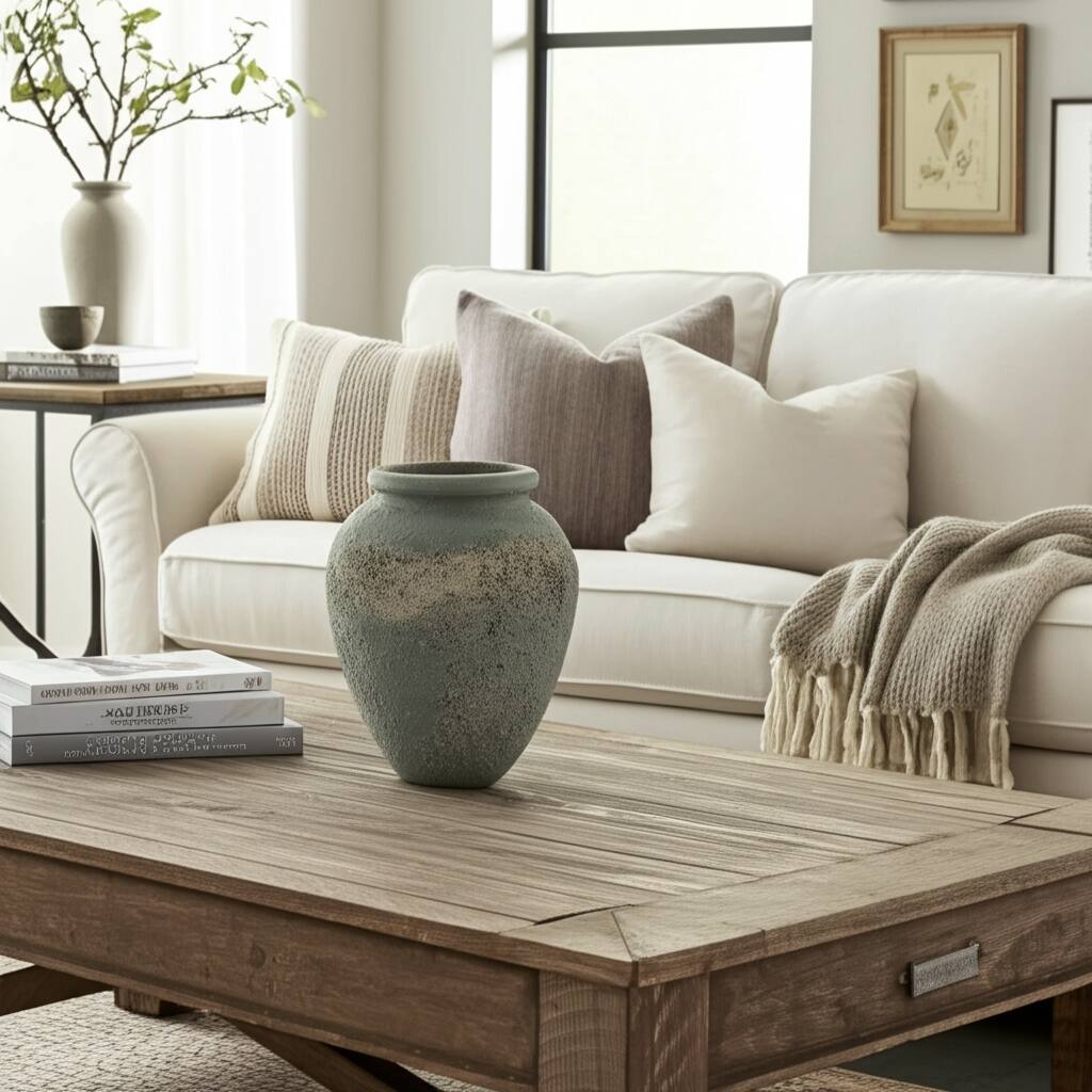 Pottery Vase Modern Textured Surface and Rounded Rim for Casual Home