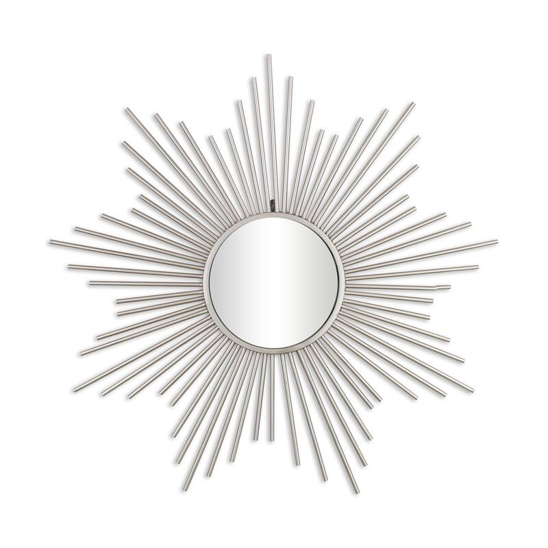 Silver Metal Sunburst Mirror - W: 32" x D: 0.75" x H: 32" - W: 32" x D: 0.75" x H: 32" - Silver