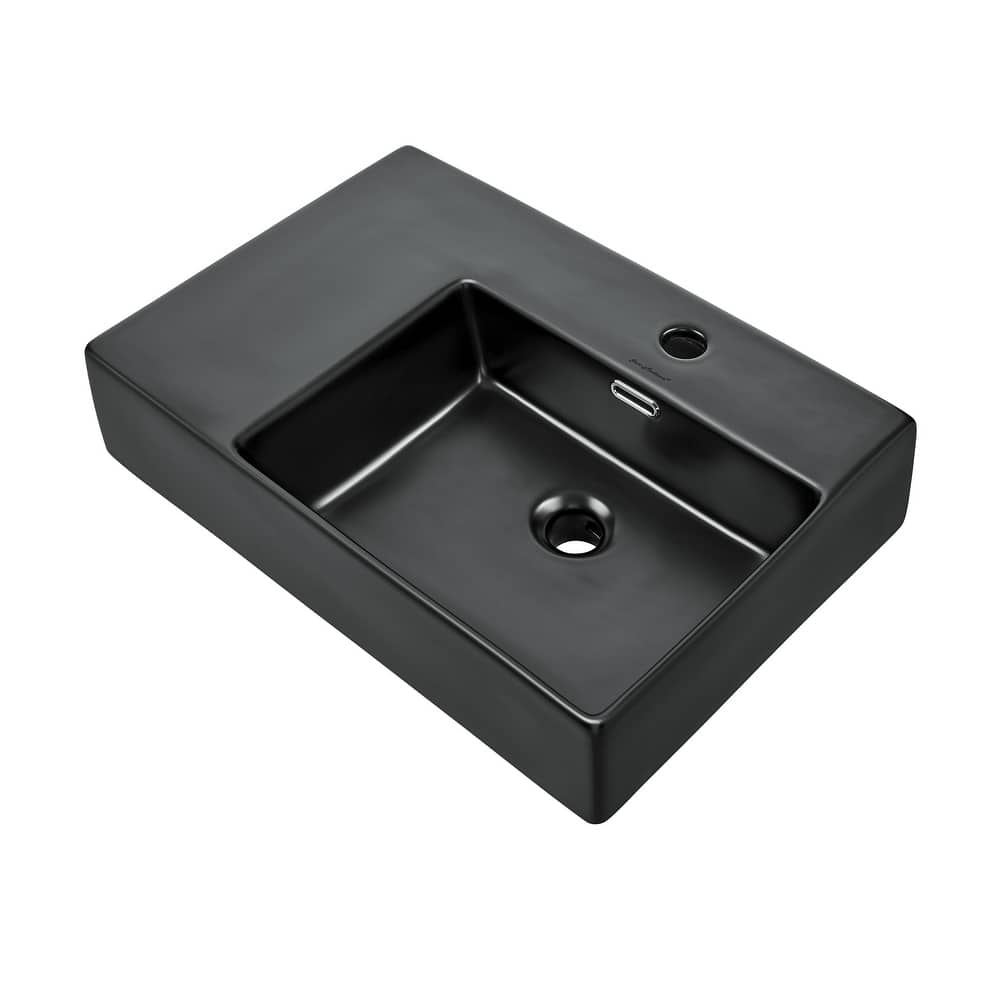 Angers 24 X 18 Ceramic Wall Hung Sink With Right Side Faucet Mount, Matte Black - 23.65" x 16.3" 5.7"