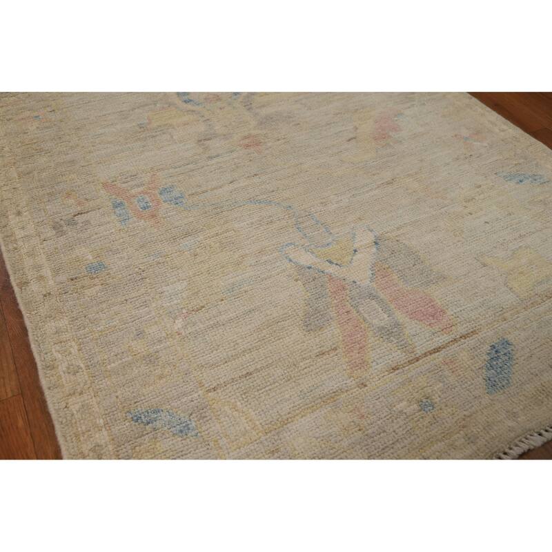 Hand Knotted Oriental 100% Wool Carpet Transitional Floral Beige & Ivories Oushak Runner Rug - 11' 9'' X 2' 9''