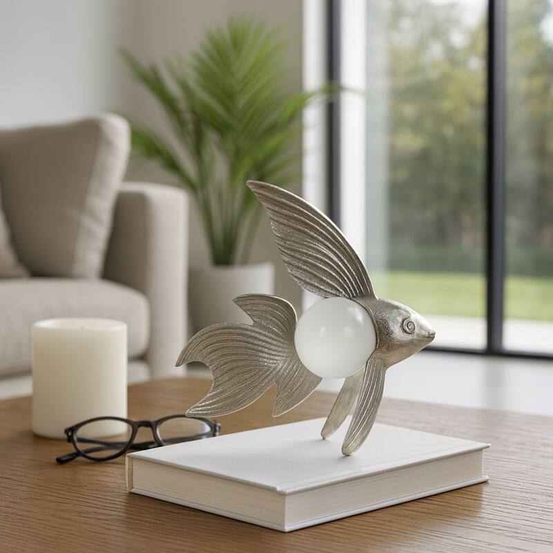 Metal Fish with Acrylic Ball Decorative Figurine - Silver - 9.5" x 3.5" x 9" - 9.5" x 3.5" x 9" - Silver/ Metallic