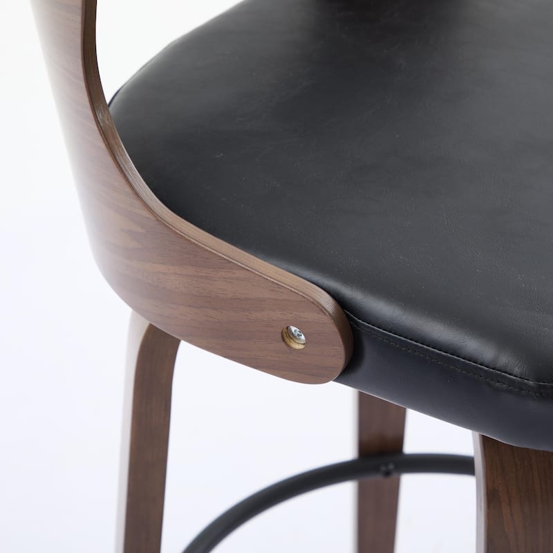 SEYNAR PU Leather 360 Degree Swivel Open Back Bar Stools Wood Legs Set of 2