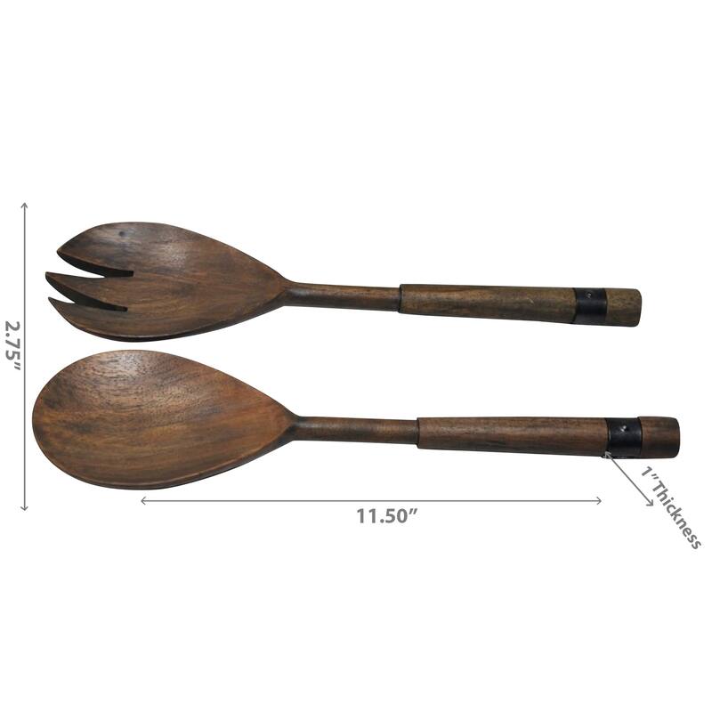 IH Casa Decor Gray Acacia Wood With Riveted Gunmetal 2 Pc Salad Server Set