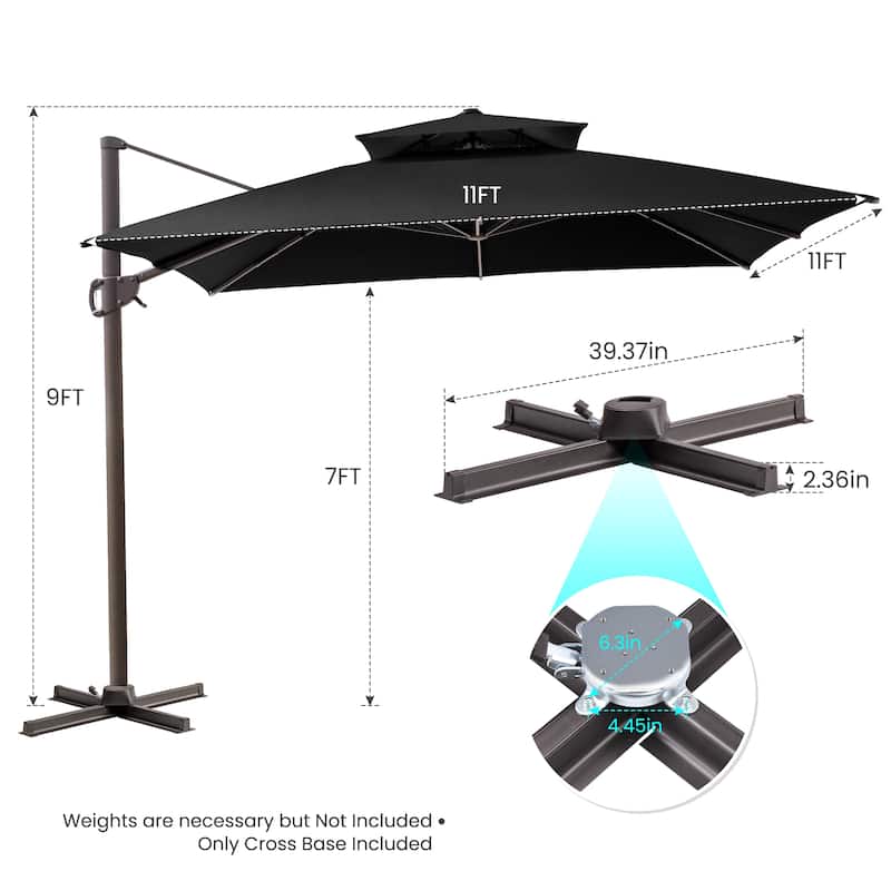 Crestlive Products 11FT Square Patio Offset Double Top Umbrella with Crank