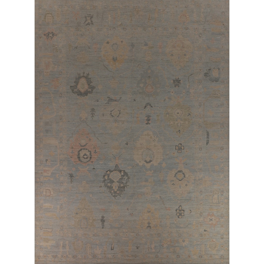Blue Oushak Turkish Large Area Rug Hand-Knotted Wool Carpet - 12'1"x 14'9"