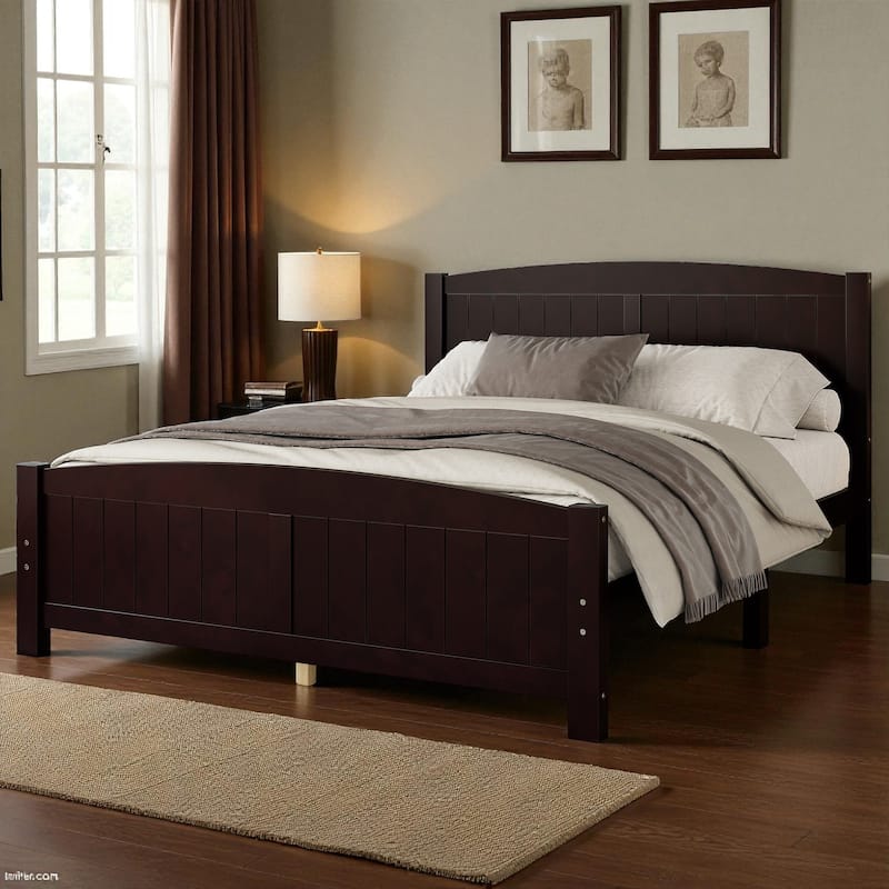 Solid Wood Platform Bed Frame with Support Slats, Strong Structure, No Box Spring Needed Modern Bedroom Furniture - Espresso - Queen