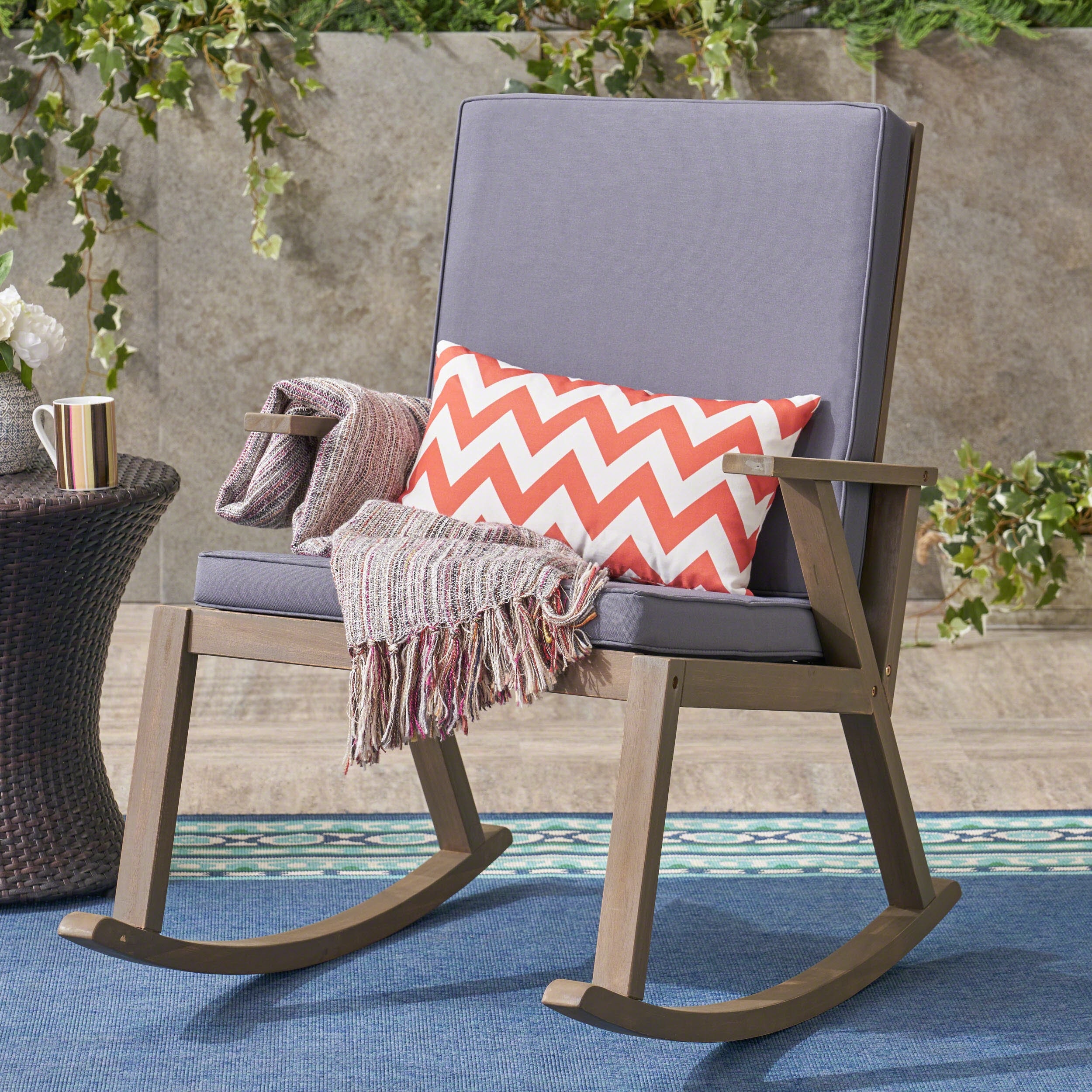 Nuna Outdoor Acacia Wood Rocking Chair by Christopher Knight Home 37.75 L x 26.50 W x 41.25 H Bed Bath Beyond 13179141
