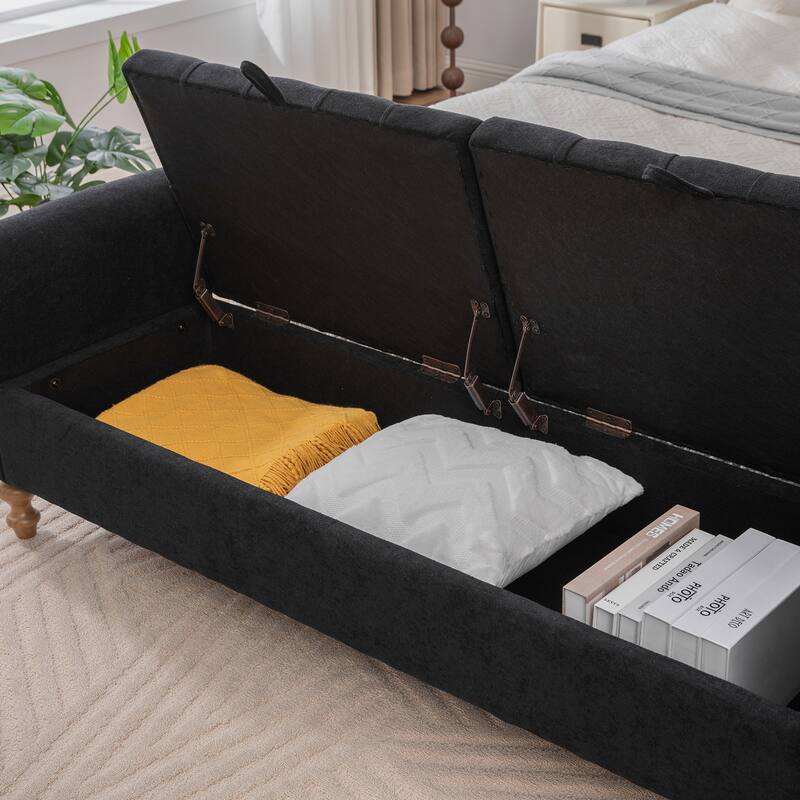 Modern Upholstered Storage Bench With Double Lids