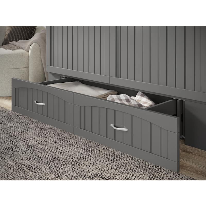 Queen Murphy Bed with Mattress & USB Charger - Solid Wood Chest - Space Saving Furniture - Modern Design
