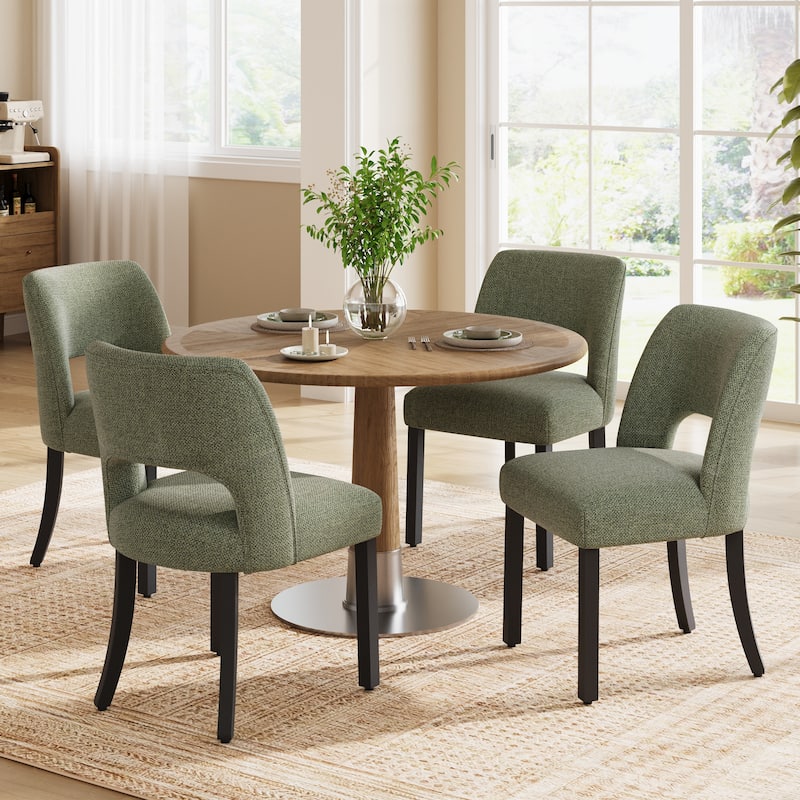 Set of 2/4/6 Modern Fabric Upholstered Dining Room Chair Kitchen Chairs with Wood legs - Set of 4 - Green