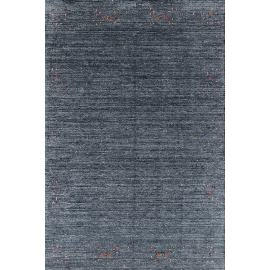 Hand Knotted Oriental 100% Wool Carpet Tribal Animal Pictorial Navy Blue & Blues Gabbeh Area Rug - 12' 4'' X 9' 0''