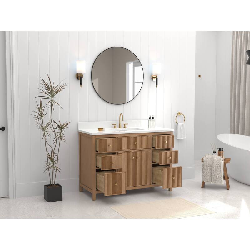 48 Inch Natural Oak Fluted Style Bathroom Vanity