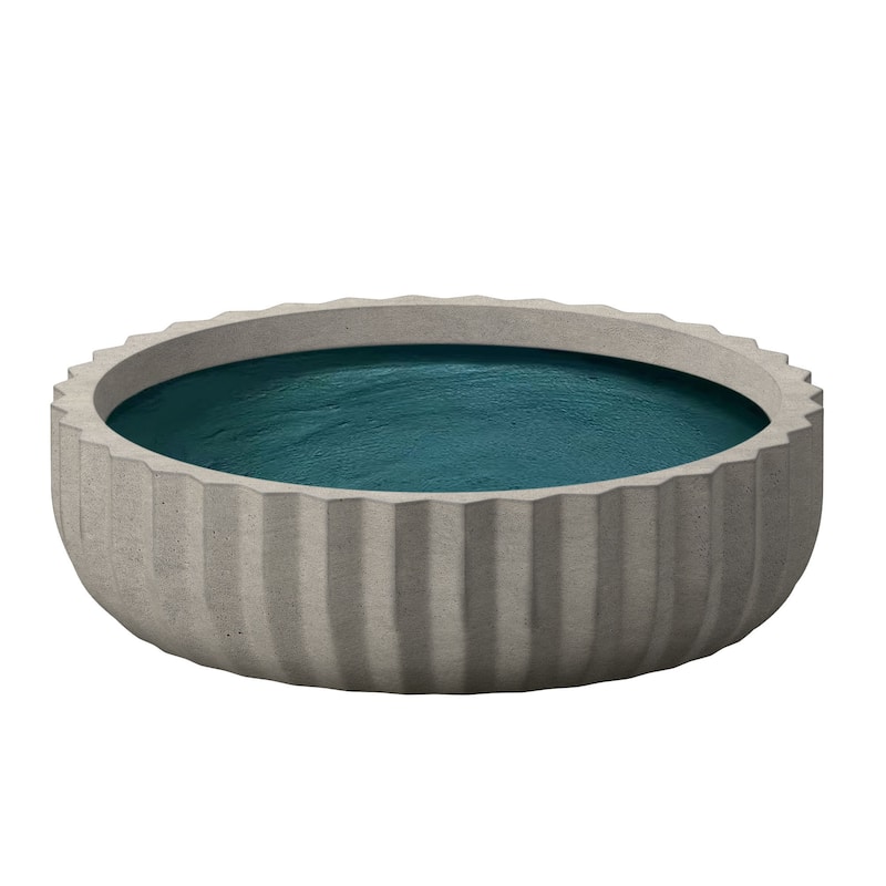 Round Fulted Bowl Planter with Enhanced Interior Concrete Flower Pots - 14.5 x 5.5 in - Natural Gray