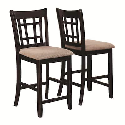 Armless Counter Height Chair, Espresso Brown & Beige - 41 H x 18 W x 20 L Inches