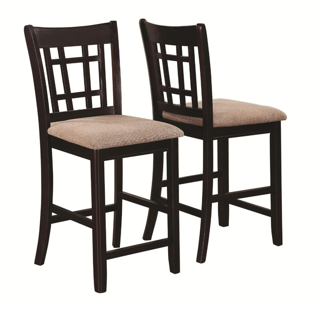 Armless Counter Height Chair, Espresso Brown & Beige - 41 H x 18 W x 20 L Inches
