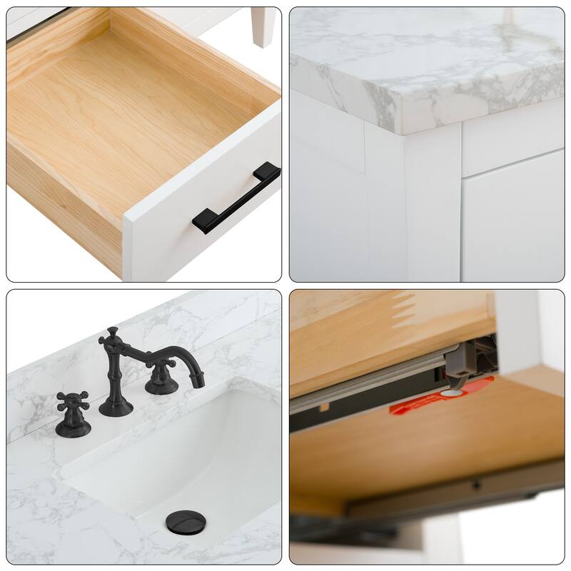 Vanity Art 60" Double Sink Bathroom Vanity Cabinet with Engineered Marble Top