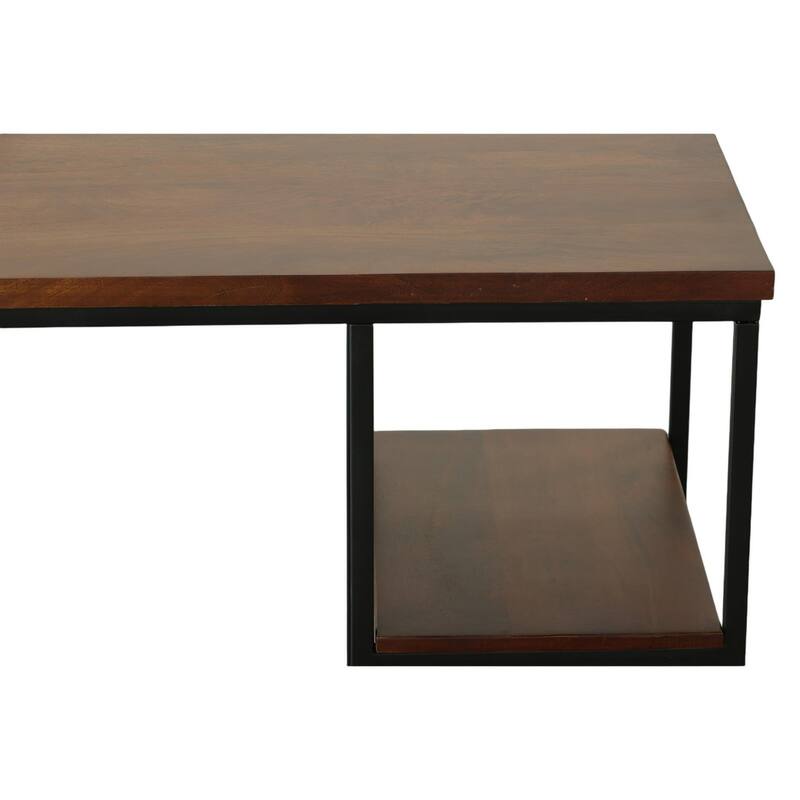 Wooden Desk with 2 Open Shelves - 42" - Brown and Black