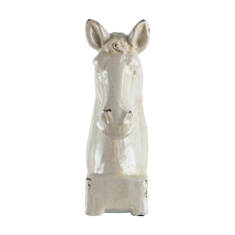 Transitional Style Ceramic Horse Head Decor Piece, Large, Beige