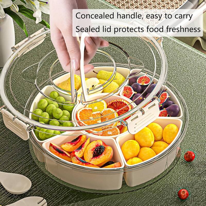 Divided Serving Tray with Lid and Handle Fruit Containers