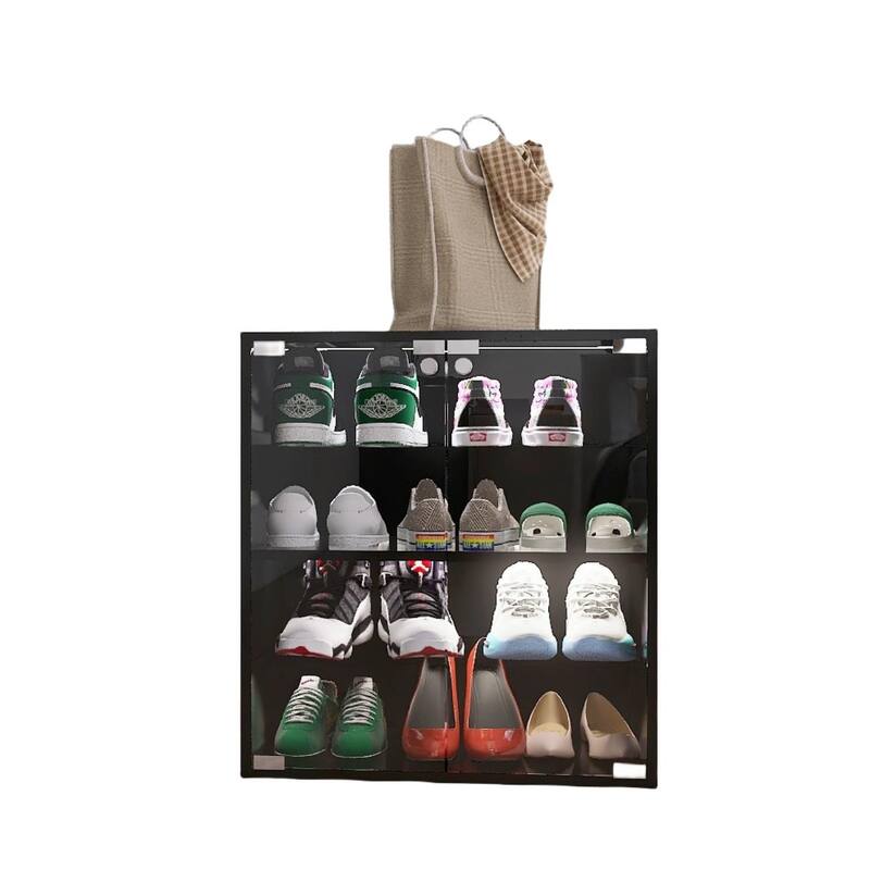 Modern 4-Layer Glass Shoe Organizer Cabinet with LED Light, Bluetooth Control, and Adjustable Shelves for Shoe Display