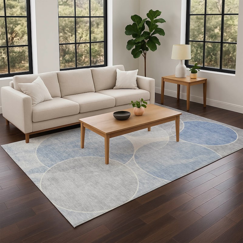 Machine Washable Indoor/ Outdoor Abstract Circles Chantille Rug
