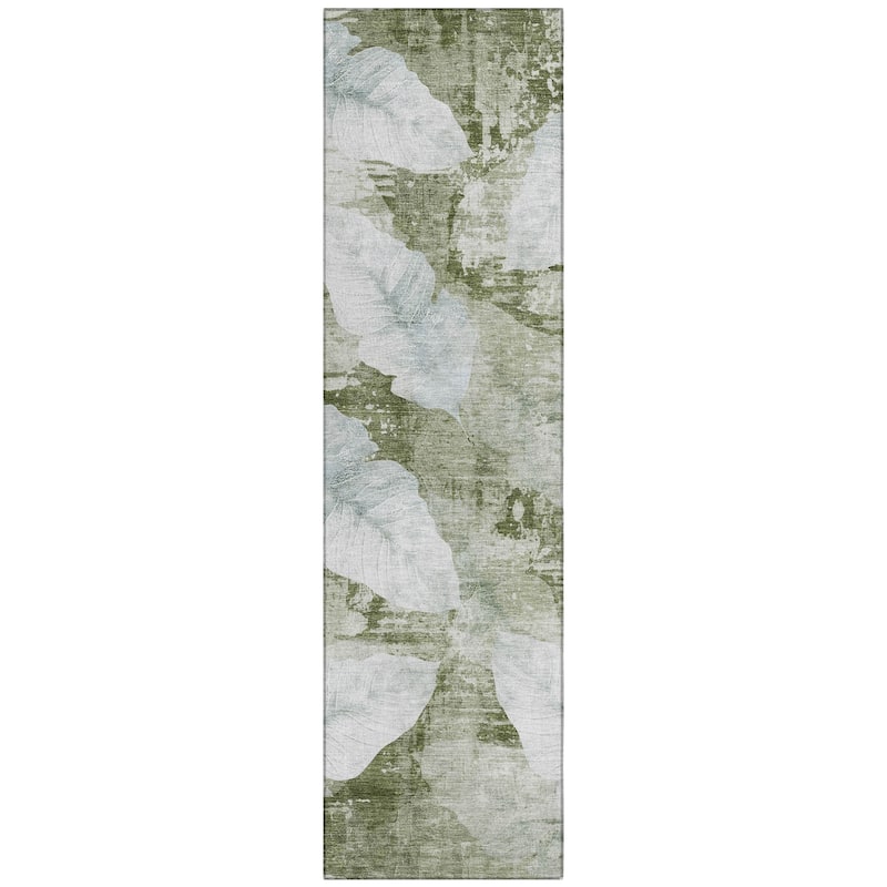 Machine Washable Indoor/Outdoor Modern Leaf Chantille Rug