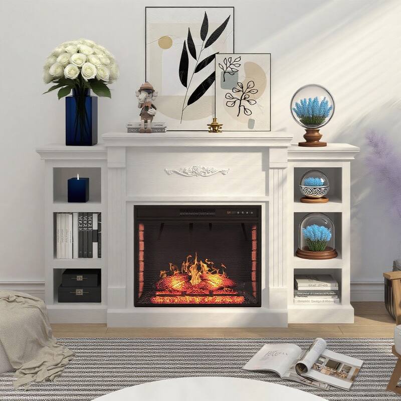 Farmhouse 70 inch TV Stand with 28" Electric Fireplace, Remote Control - White